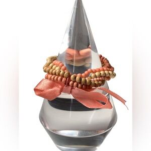 Blush Pink Natural Wood 5 Stacked Stretch Bracelets Woman’s Shabby Chic Jewelry